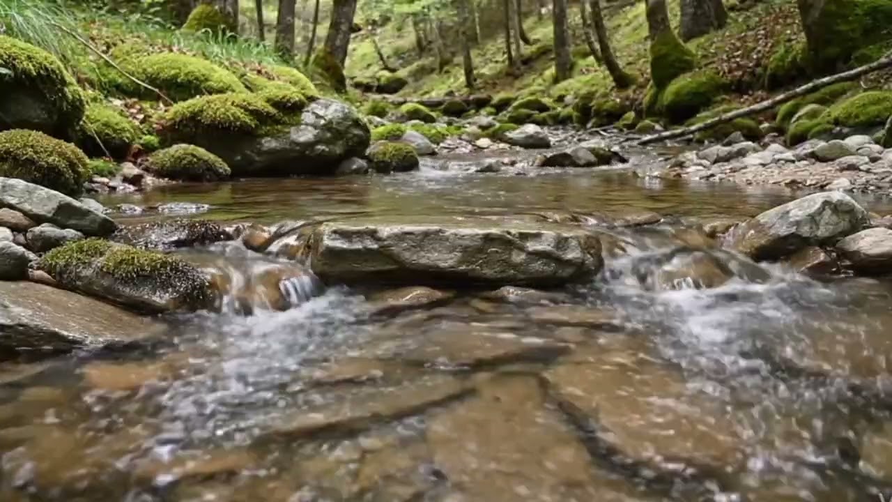 Clear River Flow in Green Forest 🌿 Calming Water Ambience 1 Hour