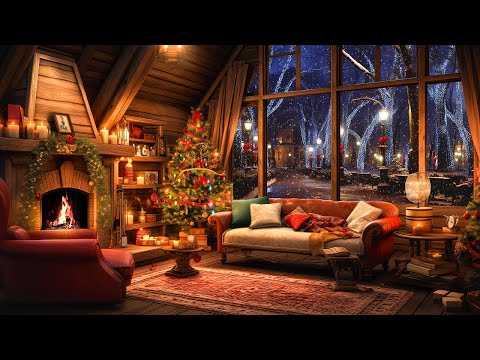 Christmas Jazz Instrumental Music to Work, Study 🎄 Cozy Christmas Coffee Shop Ambience ~ Snowfall