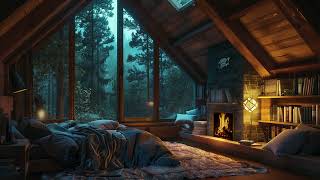 Deep Sleep in Attic w/ Rain & Fireplace Crackling for Sleep & Relaxation