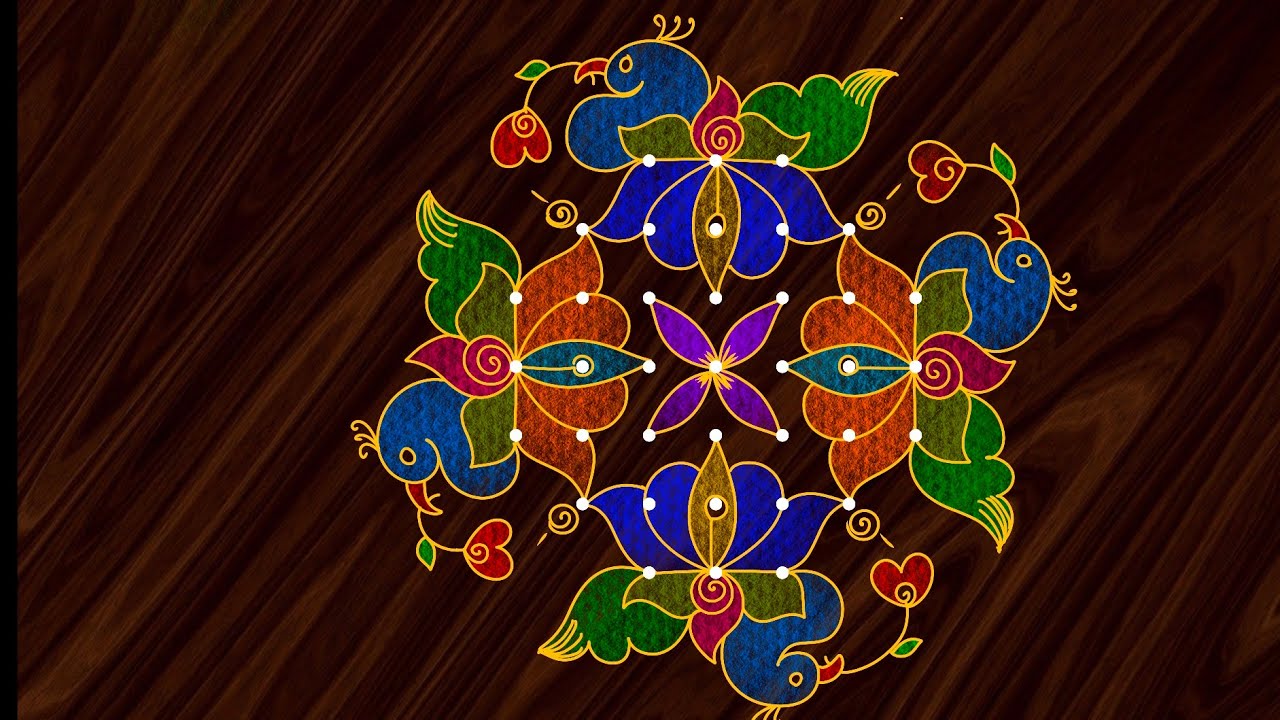 7-3-3 dots Amazing festival rangoli design with colours|chukkala muggulu|traditional kolam 