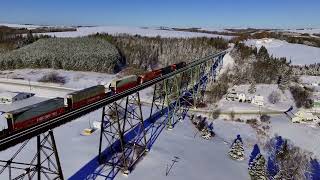 The incredible Salmon River Train Trestle with a train over 4KM long!!!  Watch in 4K!!!!