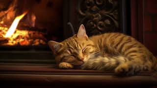 The purring of a cat and the sound of fire for deep sleep and relaxation after a hard day