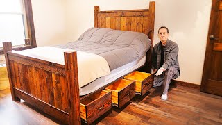 How to Build a Rustic Farmhouse Style Captains Bed with Drawers