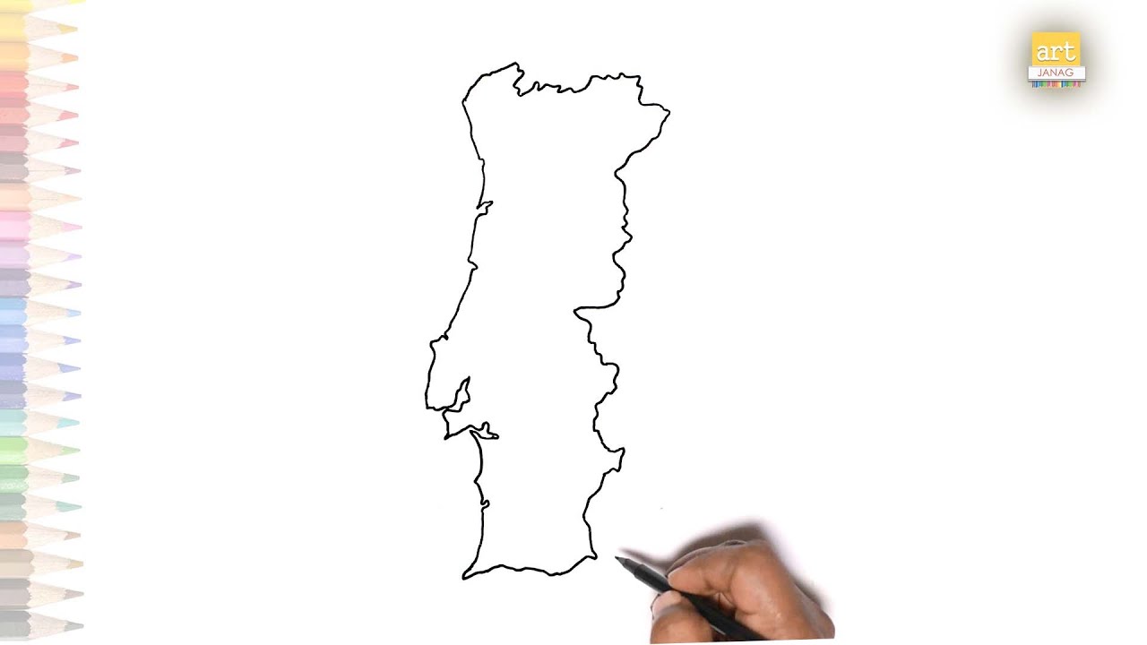 Portugal Map outline, Desenho de esboço do mapa de Portugal, Draw A Portugal  Map