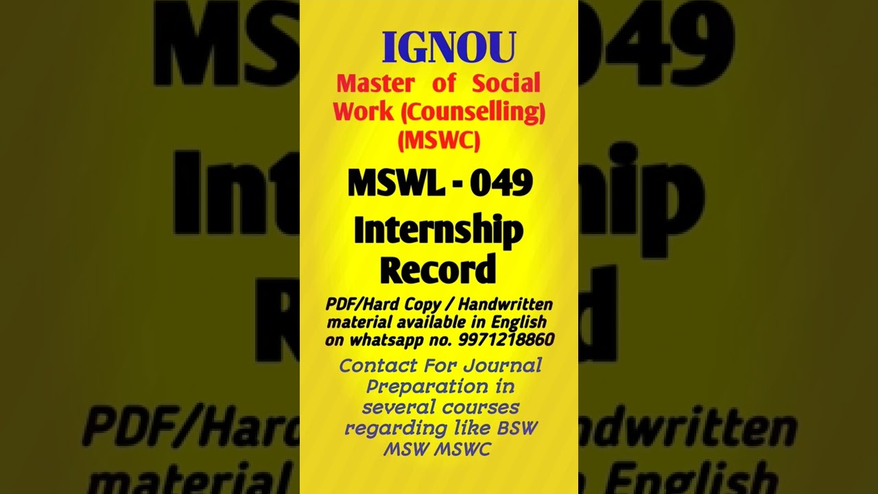 MSWL-49 || Master of Social Work (Counselling)  || (MSWC)  || Internship Record  MSWL 49