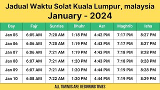 Kuala Lumpur Prayer Times January 2024 | Jadual Waktu Solat Kuala Lumpur