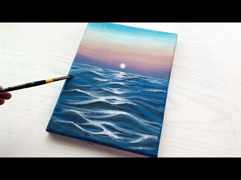 MINI CANVAS PAINTING - island, beach & ocean 🌊 easy seascape acrylic  painting tutorial 