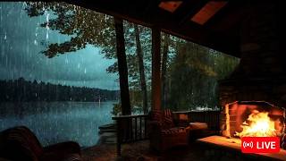 A Rainy Day in the Cabin: Warm Fireplace and Soft Drizzle Sounds