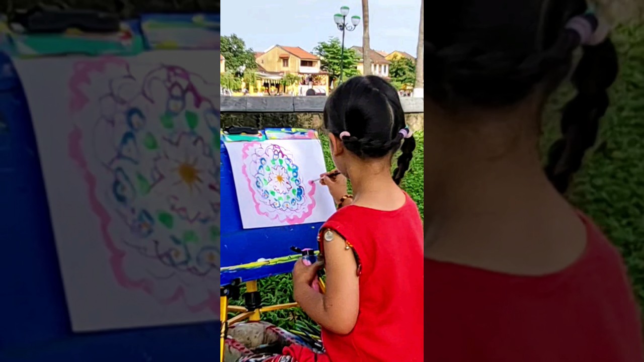 4-year-old kid artist painting a beautiful mandala | Acrylic painting | Mia Mai Art