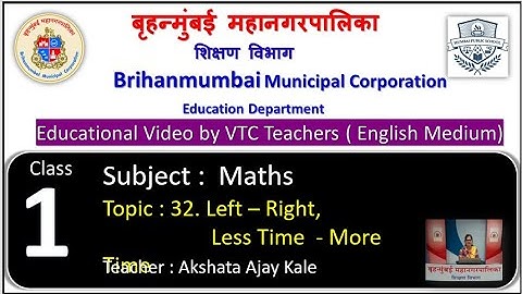 Class : 1st Mathematics L 32. Left - Right, Less time - More time  by BMC VTC Tr  Akshata Ajay Kale