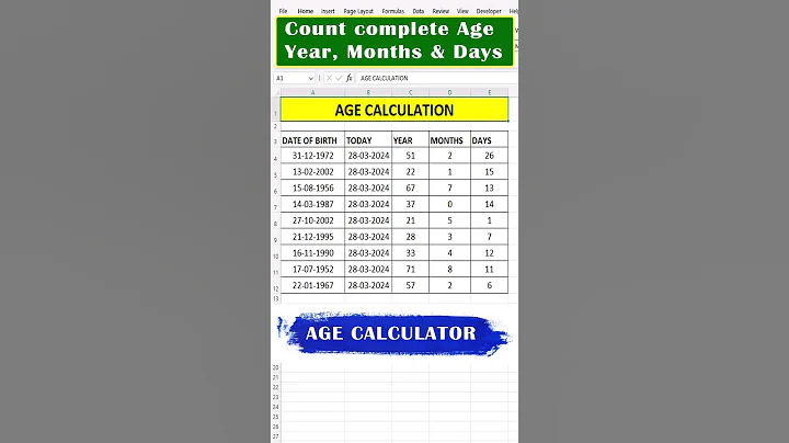 Calculate age in excel |age calculation formula 📆 #exceltricks #agecalculator #exceltutorial #excel