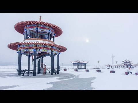 Live: view of china's easternmost city in heilongjiang province in winter