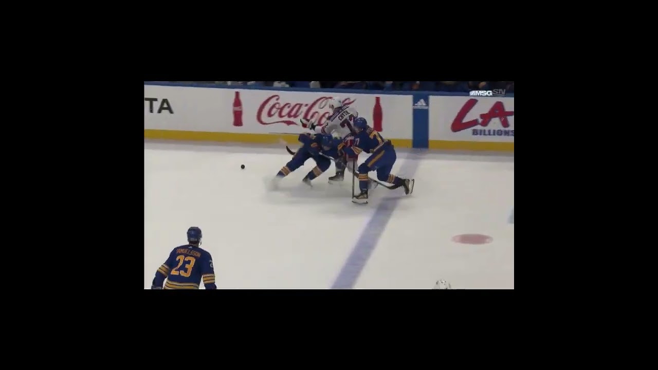 Old School Hip Check by Rasmus Dahlin 🎥: @msgnetworks #buffalosabres, #newyorkrangers