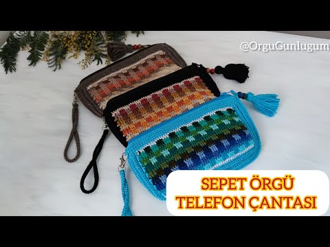 SEPET ÖRGÜ TELEFON ÇANTASI 🤎En moda telefon kılıfı🤎 Tığ işi LEGO örgü örgü *tığ işi ekose örgü