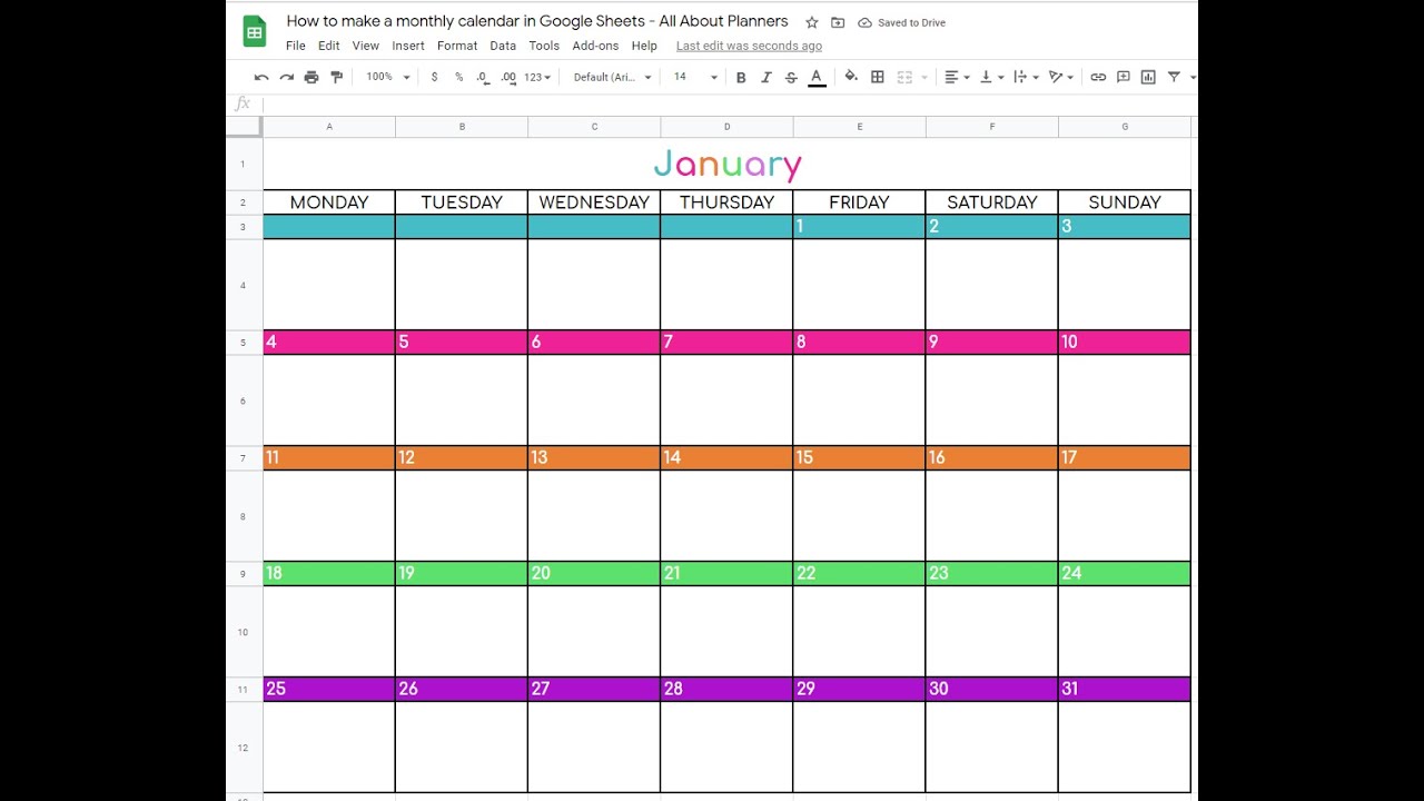 Monthly Calendar Template for Excel and Sheets