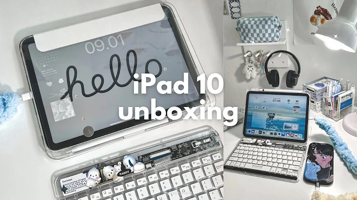 iPad 10 (silver) + accessories aesthetic unboxing  iPadOS 17 homescreen setup, cute keyboard 🤍