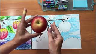 Рисуем ароматные яблоки масляной пастелью. Видео по Изо для начинающих художников.