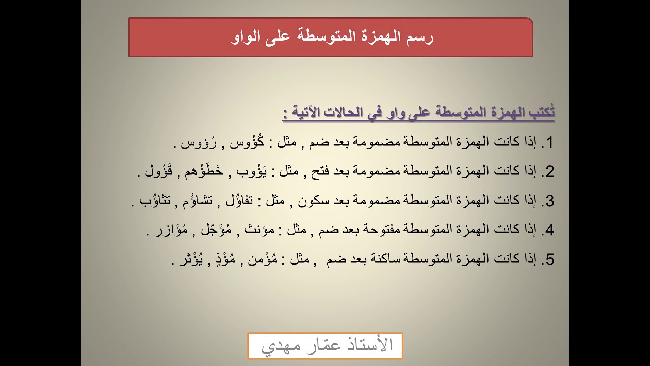 رسم الهمزة المتوسطة على الألف و الواو و الياء