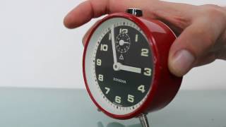 DUGENA Alarm TOP!! Mantel Clock Germany Mid Century Vintage Black Dial RED White