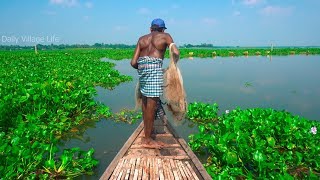 disabled man catches fish using net in Machimpur