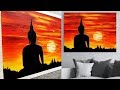 Buddha painting using acrylics on canvas |Easy sunset painting on canvas | Daily Art Demo