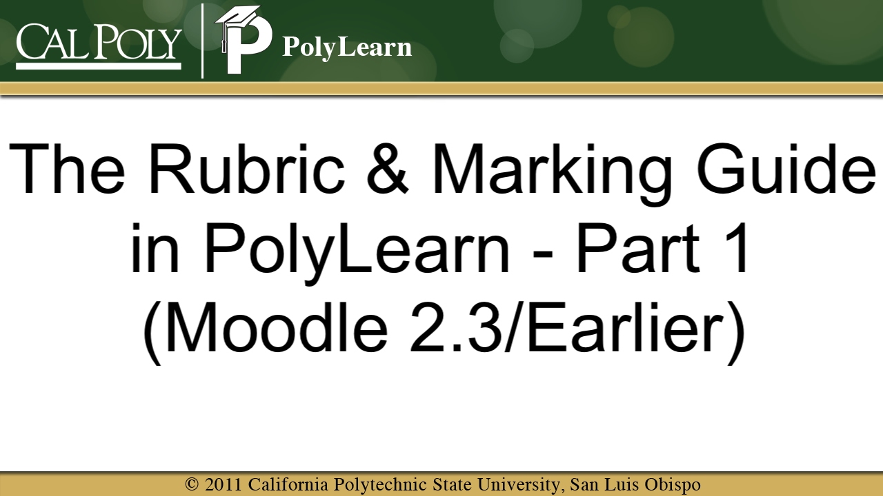PolyLearn: The Rubric & Marking Guide - Part 1 (Moodle 2.3/Earlier ...