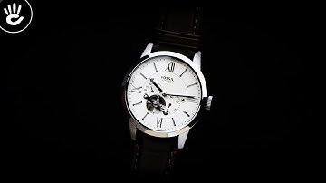 Review đồng hồ Fossil ME3064 thiết kế Open heart kiểu máy cơ lộ tim vẻ độc đáo trên nền mặt trắng