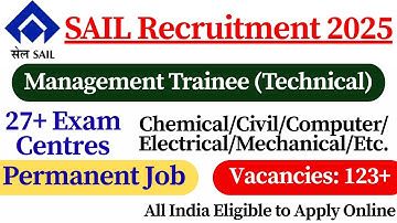 SAIL Recruitment 2025 | SAIL MT Recruitment 2025 | ✅ Salary: 1,30,000/- | For Freshers