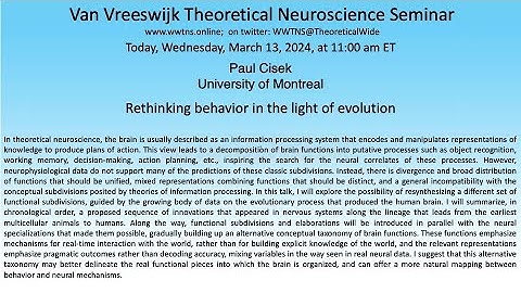 Rethinking behavior in the light of evolution | Paul Cisek, University of Montreal