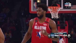 Joel embiid puts up 22 points and 10 rebounds for team giannis in his
third all-star game