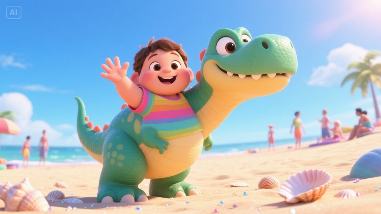 Friendly Dinosaur at the Beach + More | Colorful Nursery Rhyme for Toddlers