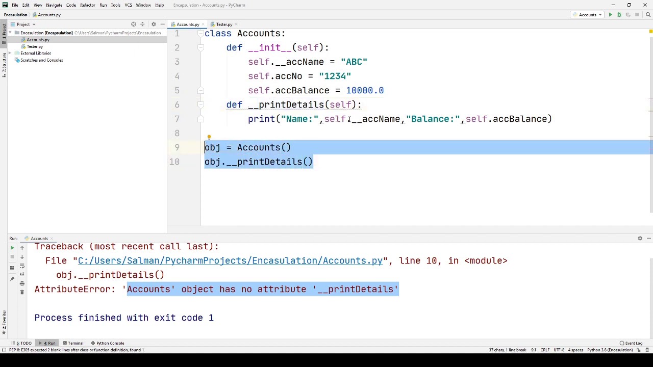 Encapsulation Part 2 Python - Sad