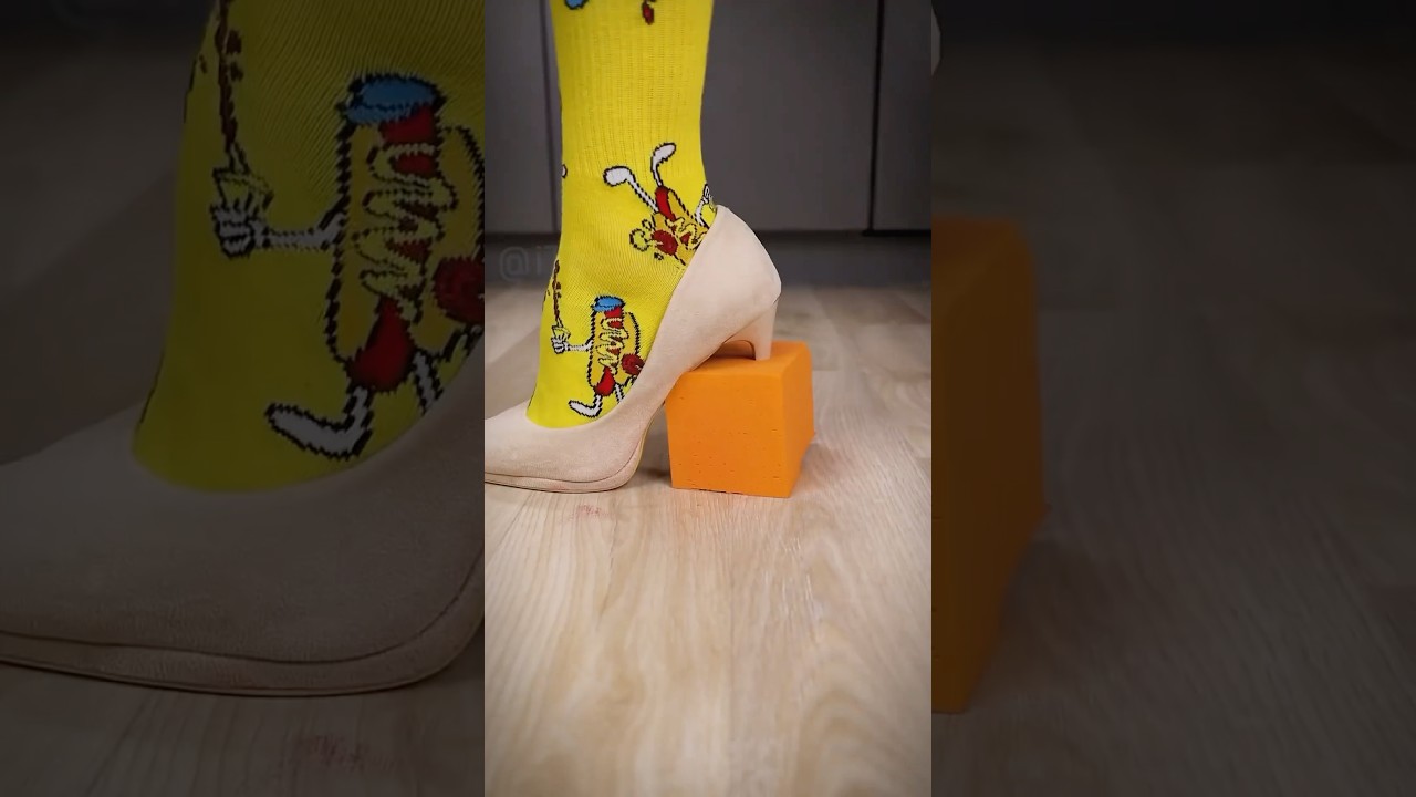 High heels smash foam and eggs 