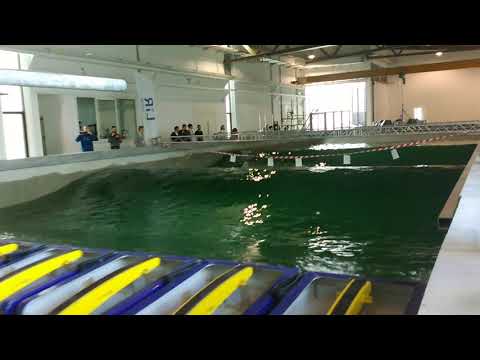 Huge wave generation in the Cork LIR wave tank: wave splashes over the end of the tank