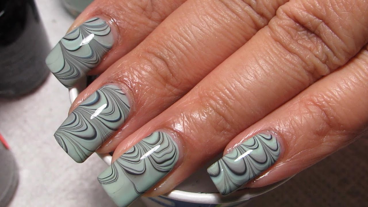 Mint Green, Black & Grey Water Marble Nail Art Tutorial (Water Mint Green, Black & Grey Water Marble Nail Art Tutorial (Water Marble March 2015 #1) - YouTube - Mint Green, Black & Grey Water Marble Nail Art Tutorial (Water