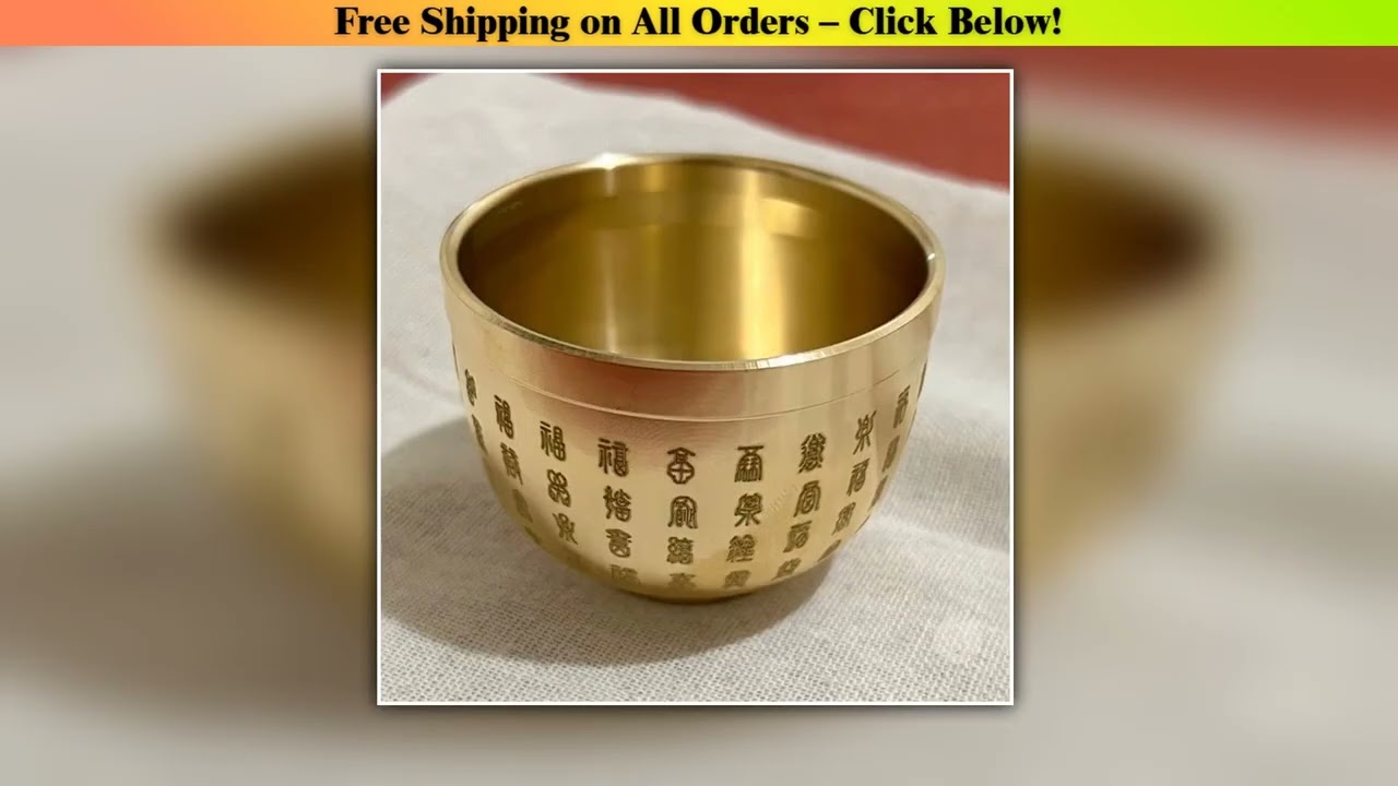 Gold Feng Shui Hundred Blessings Bowl Fine Workmanship Meaningful Gifts Copper Materials Exquisite