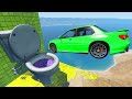 Crazy Jumping Cars Into a Gigantic Toilet - Beamng Drive Game