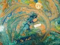 (160) Acrylic Pouring: Open Cup Pour in Greens, Blues, Turquoise and Rose Gold contemporary art