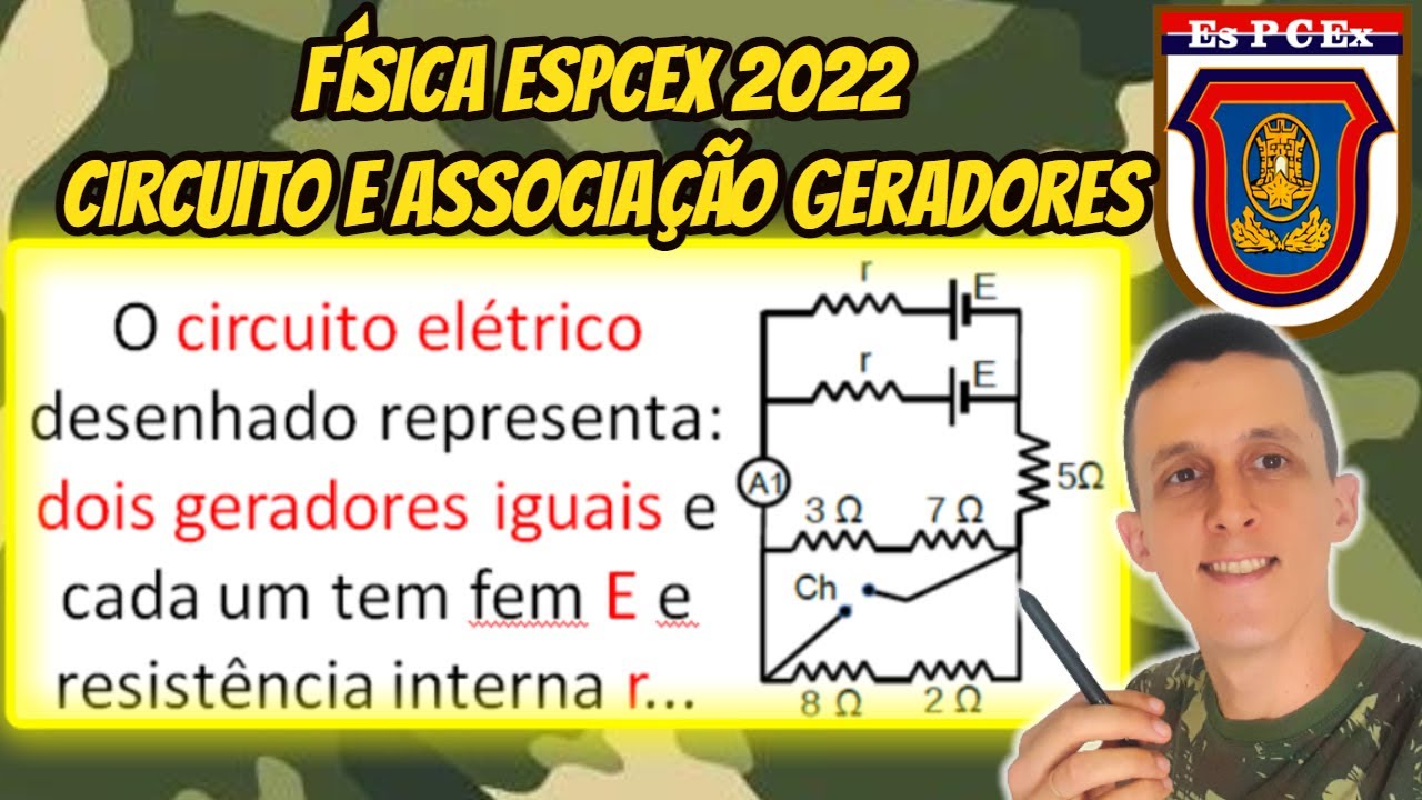 Física ESPCEX 2022 | Circuitos elétricos | Associação de geradores | 1a lei de Ohm | Eletrodinâmica