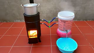 DIY wood stove combined with water heating system, super speed