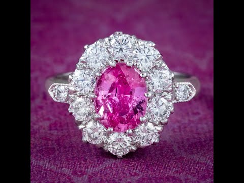 Edwardian Style Pink Sapphire Diamond Cluster Ring 1.75ct Sapphire