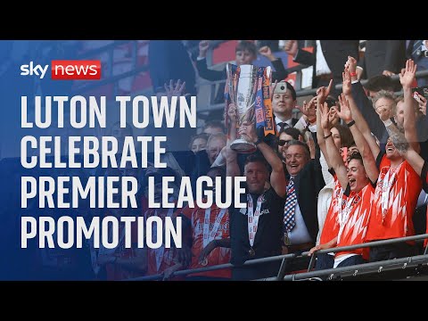 Luton Town FC celebrate Premier League promotion with an open top bus parade