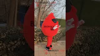 Red Blood Drop Mascot Costume with Sunglasses: Cool and Catchy