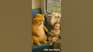Orange cat with baby story video cartoon ai animation animal goat