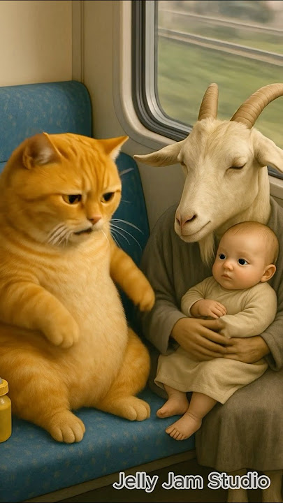 Orange cat with baby story video cartoon ai animation animal goat