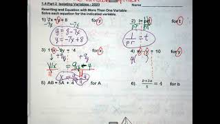 A2 - 1.4 Part 1 - Isolating Variables - 6th Hour - Aug 25, 2021