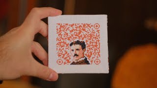 Cross-Stitching a Hidden Message - Nikola Tesla QR Quote (Free Pattern)