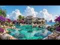 Calm Jazz in Quiet House Ambience | Relaxation by Outdoor Cafe with Ocean Sounds
