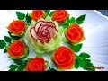 Attractive Garnish of Radish & Carrot Rose Flowers with Onion & Cilantro Designs