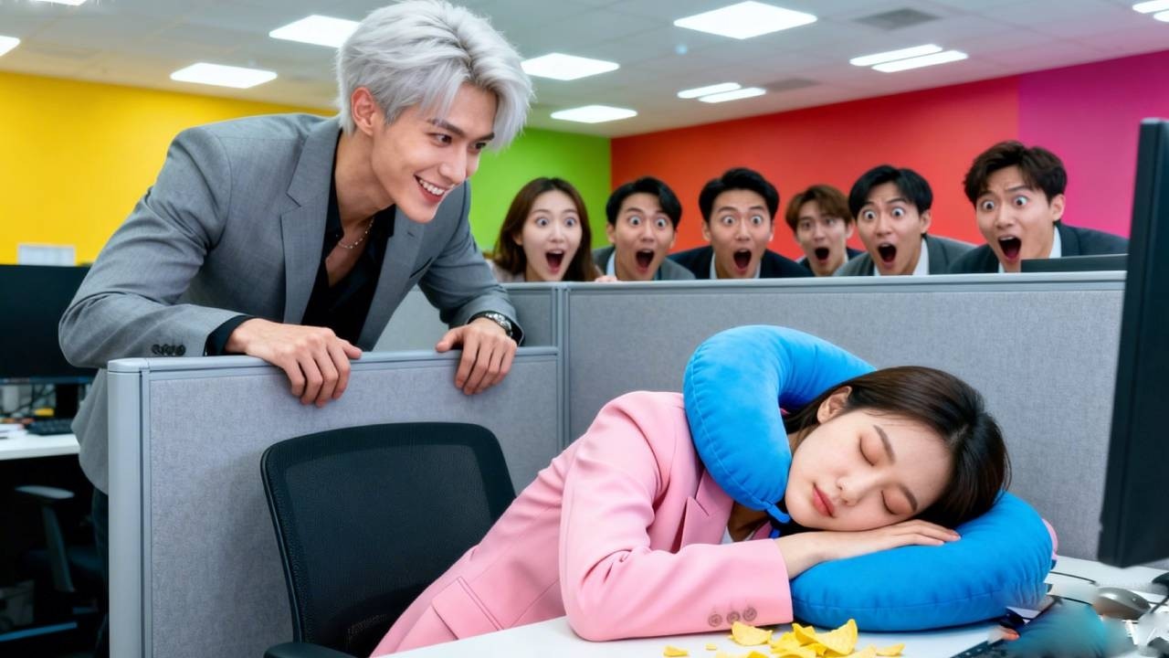 Una becaria del primer día se queda dormida. El director ejecutivo no la despide... ¡se cae fatal!😴💘